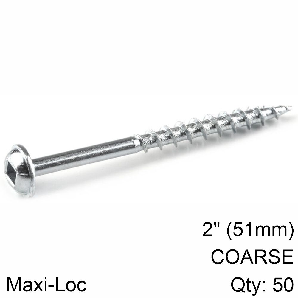 KREG Zinc Pocket Hole Screws 51mm 2.00' #8 Coarse Thread Mx Loc 50ct